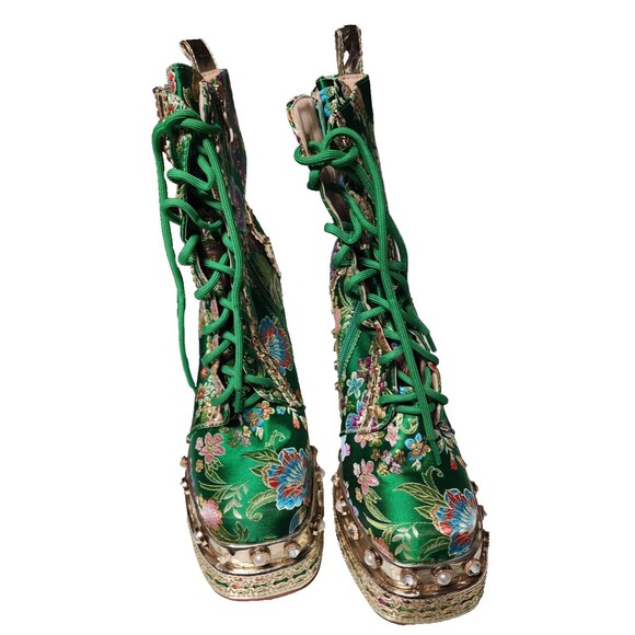 Azalea Wang Richie Rich Chunky Bootie Size 10 Gilded Metallic Platform Gemstone - Picture 3 of 14